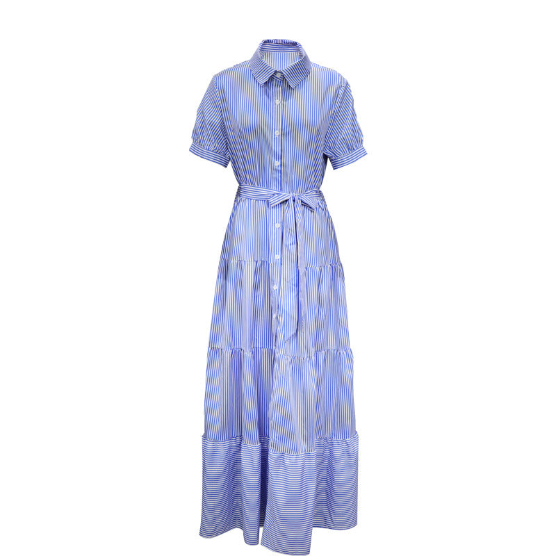 Arrival Striped Short Sleeve Loose Midi Dress