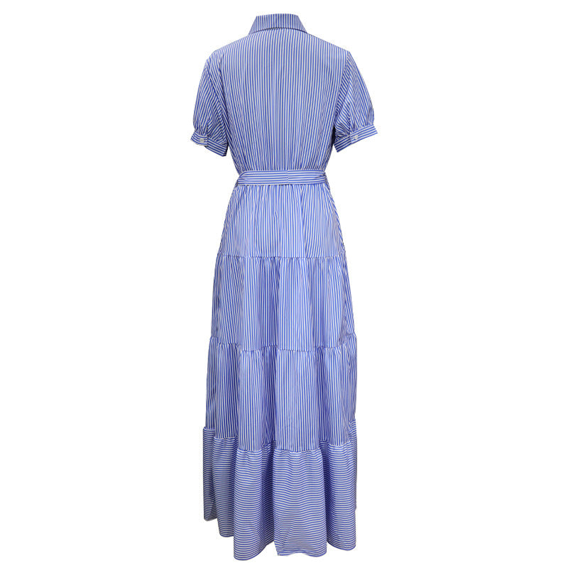 Arrival Striped Short Sleeve Loose Midi Dress
