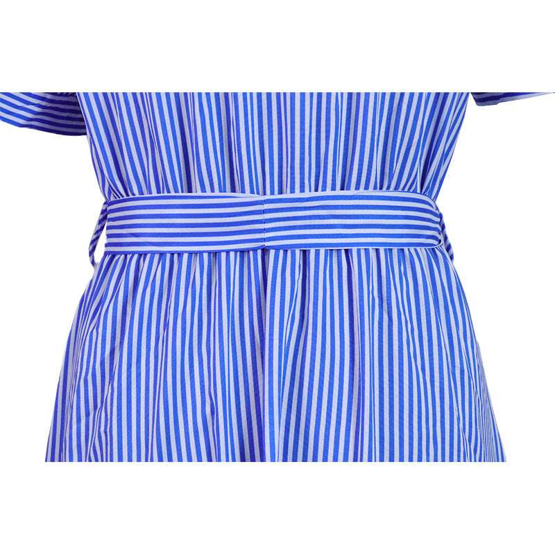 Arrival Striped Short Sleeve Loose Midi Dress