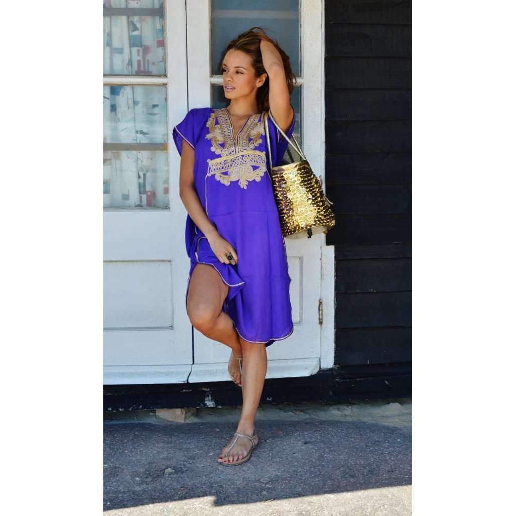 Blue with Gold Marrakech Resort Short Boho Moroccan Kaftan