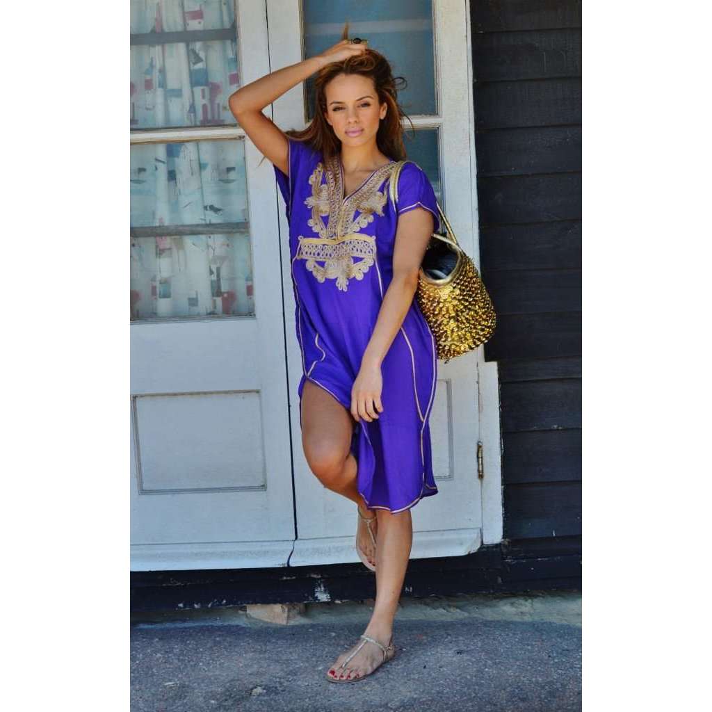Blue with Gold Marrakech Resort Short Boho Moroccan Kaftan