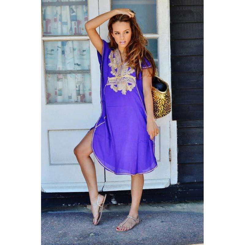 Blue with Gold Marrakech Resort Short Boho Moroccan Kaftan