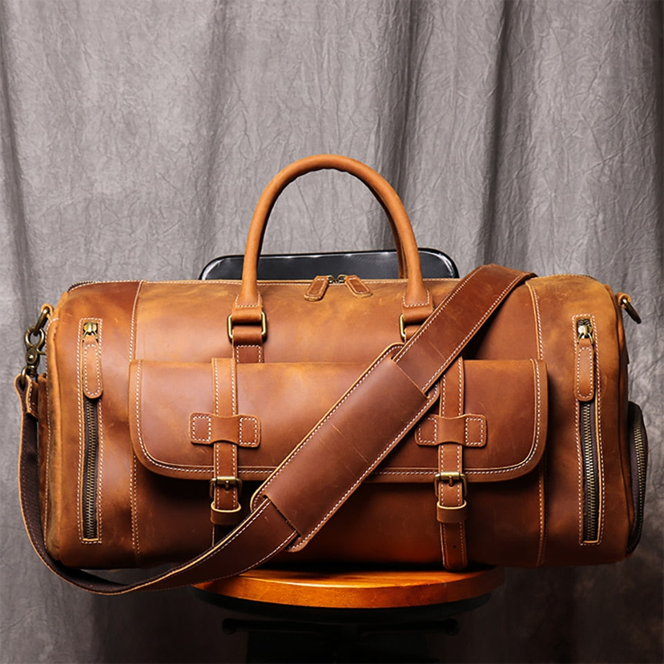 Asah Leather Travel Duffle Bag With Shoe Pocket