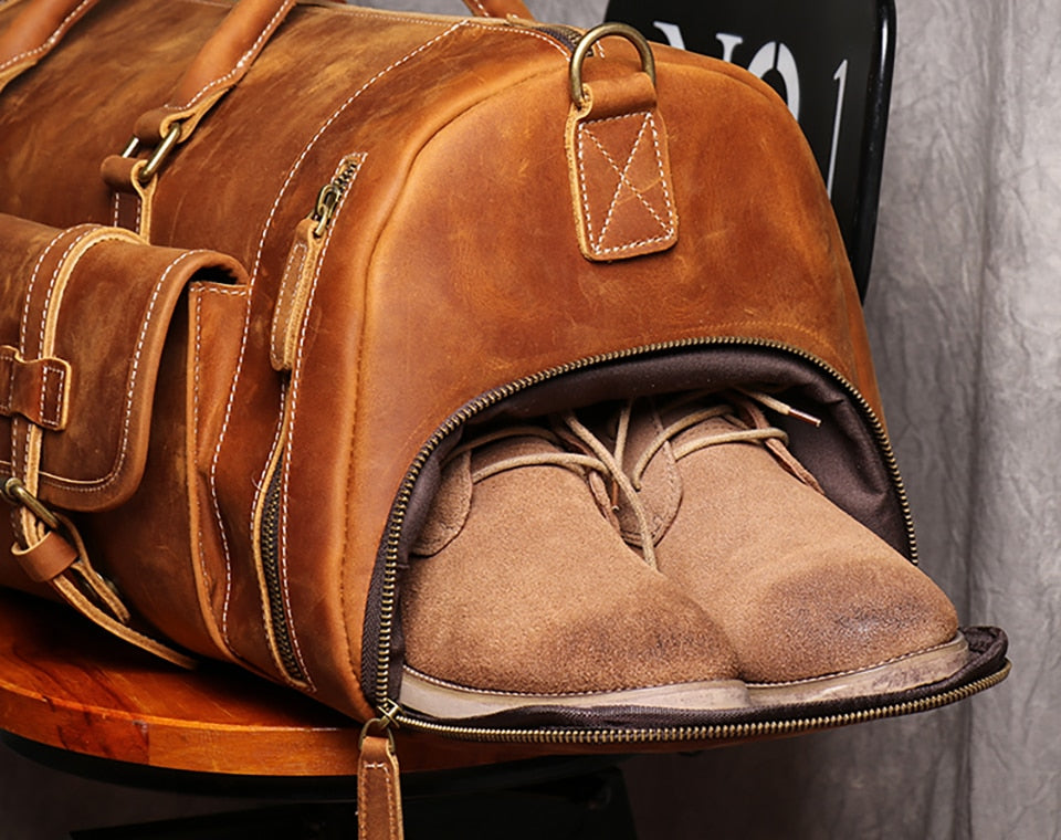 Asah Leather Travel Duffle Bag With Shoe Pocket