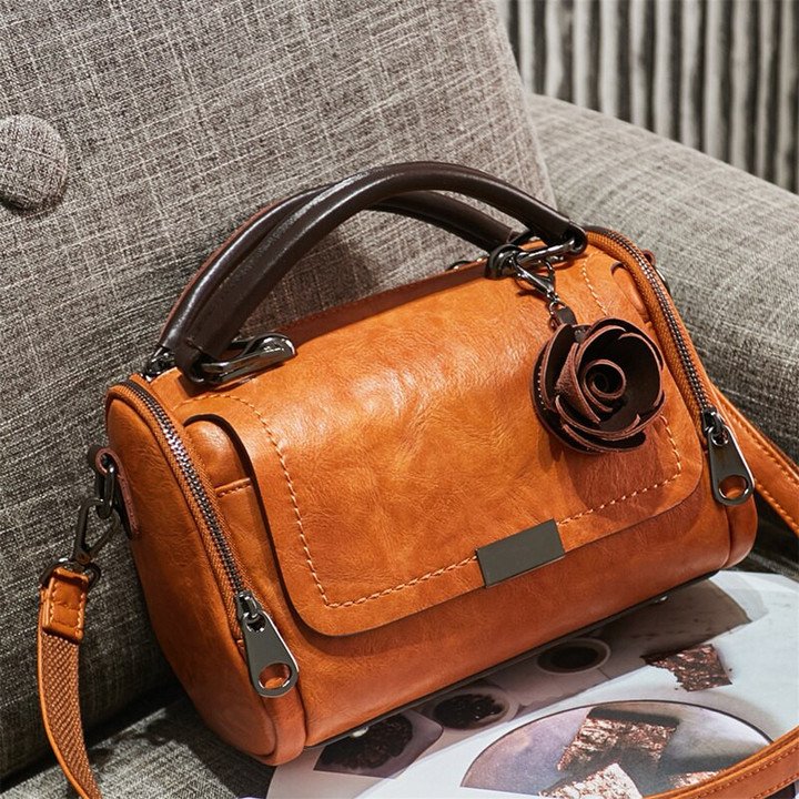 Women Flower Pendant Crossbody Boston Bag