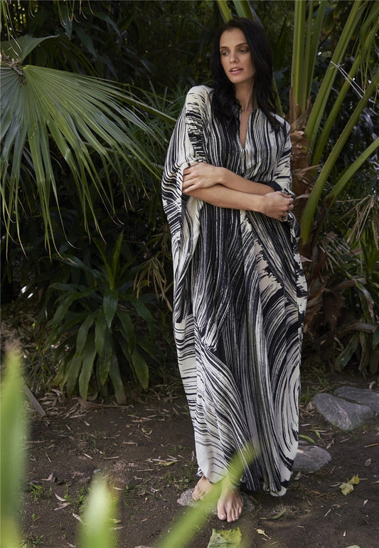 Black Line Printing Beach Cover-up
