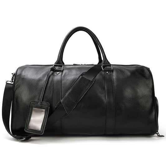 Noir Voyager Leather Travel Duffle Bag