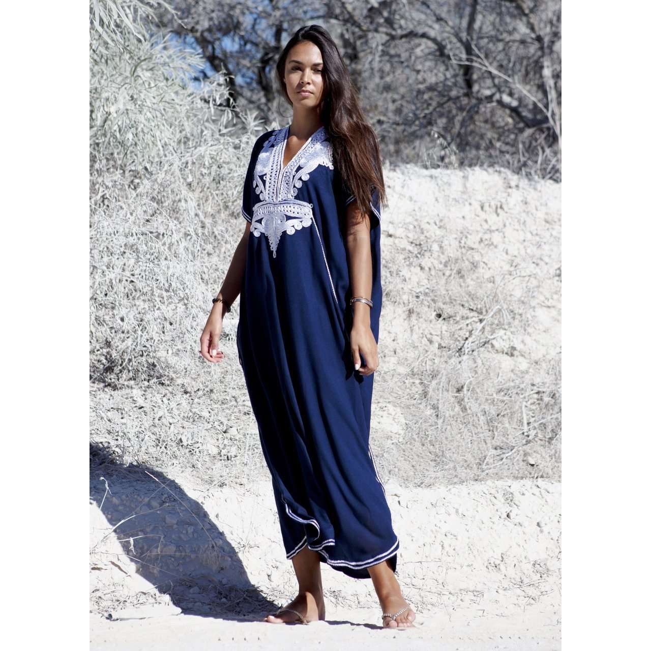 Navy Blue Silver Marrakech Resort Maxi Kaftan Caftan-Moroccan Kaftan