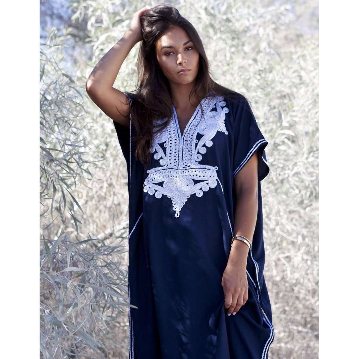 Navy Blue Silver Marrakech Resort Maxi Kaftan Caftan-Moroccan Kaftan