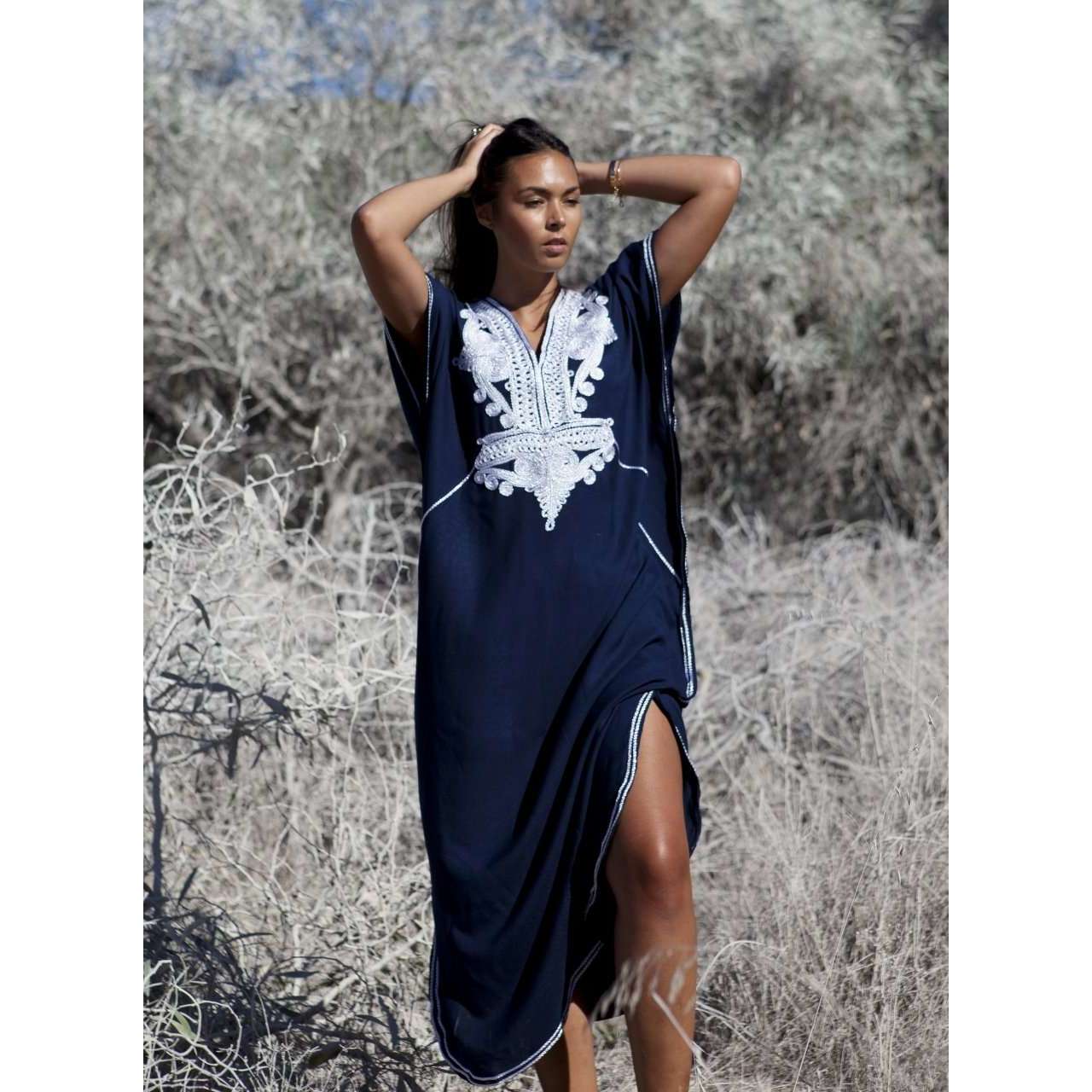 Navy Blue Silver Marrakech Resort Maxi Kaftan Caftan-Moroccan Kaftan