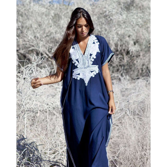 Navy Blue Silver Marrakech Resort Maxi Kaftan Caftan-Moroccan Kaftan