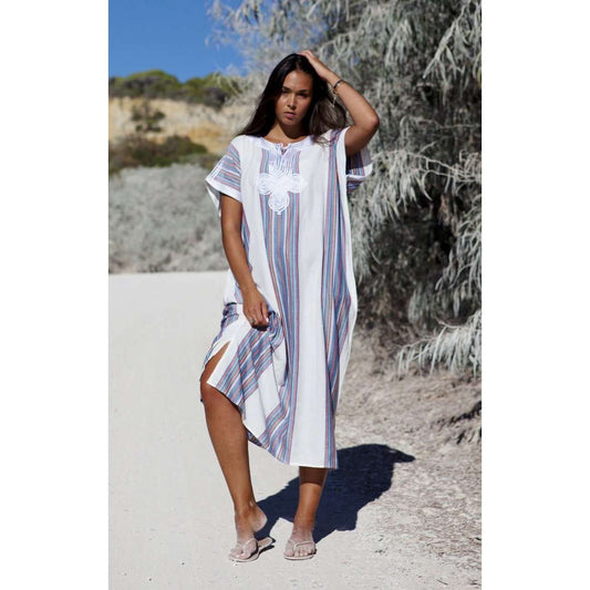 White Bedouin Resort Loungewear Maxi Caftan Kaftan- Moroccan Kaftan