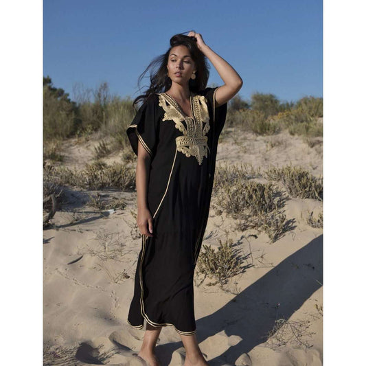 Black with Gold Embroidery Marrakech Resort Kaftan -Moroccan Kaftan